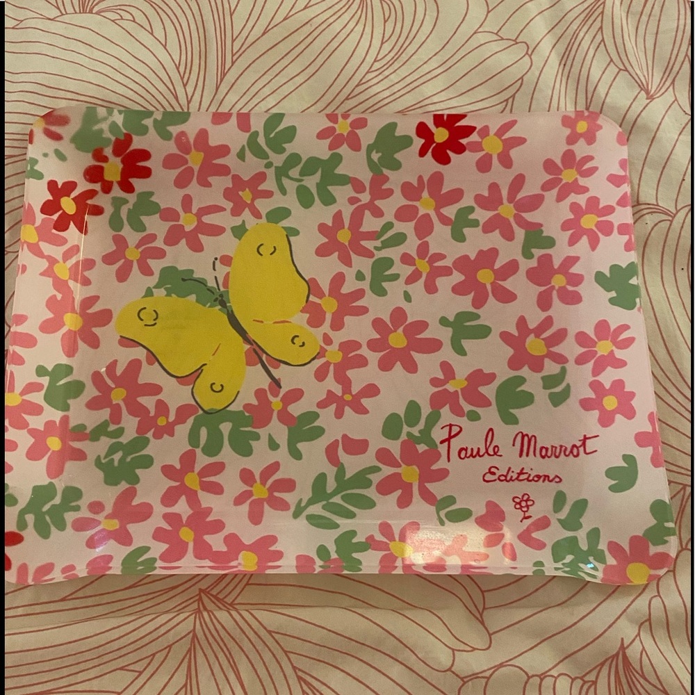 Paule Marrott tray with butterfly and flowers